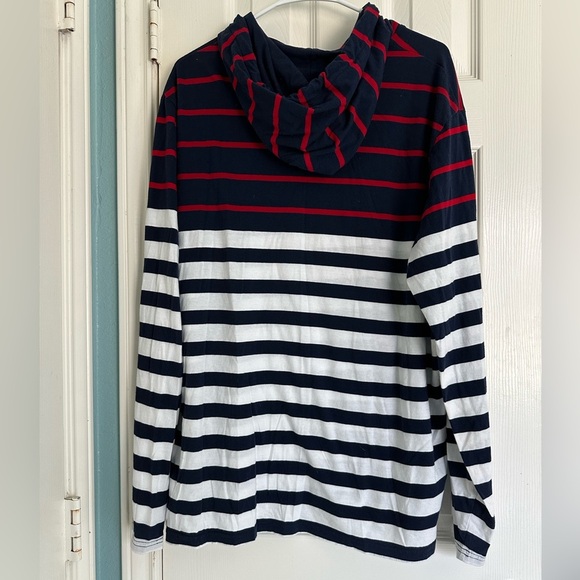 Ralph Lauren Red White Blue Striped Cotton Hooded T-Shirt size XL Green Pony - Picture 4 of 4
